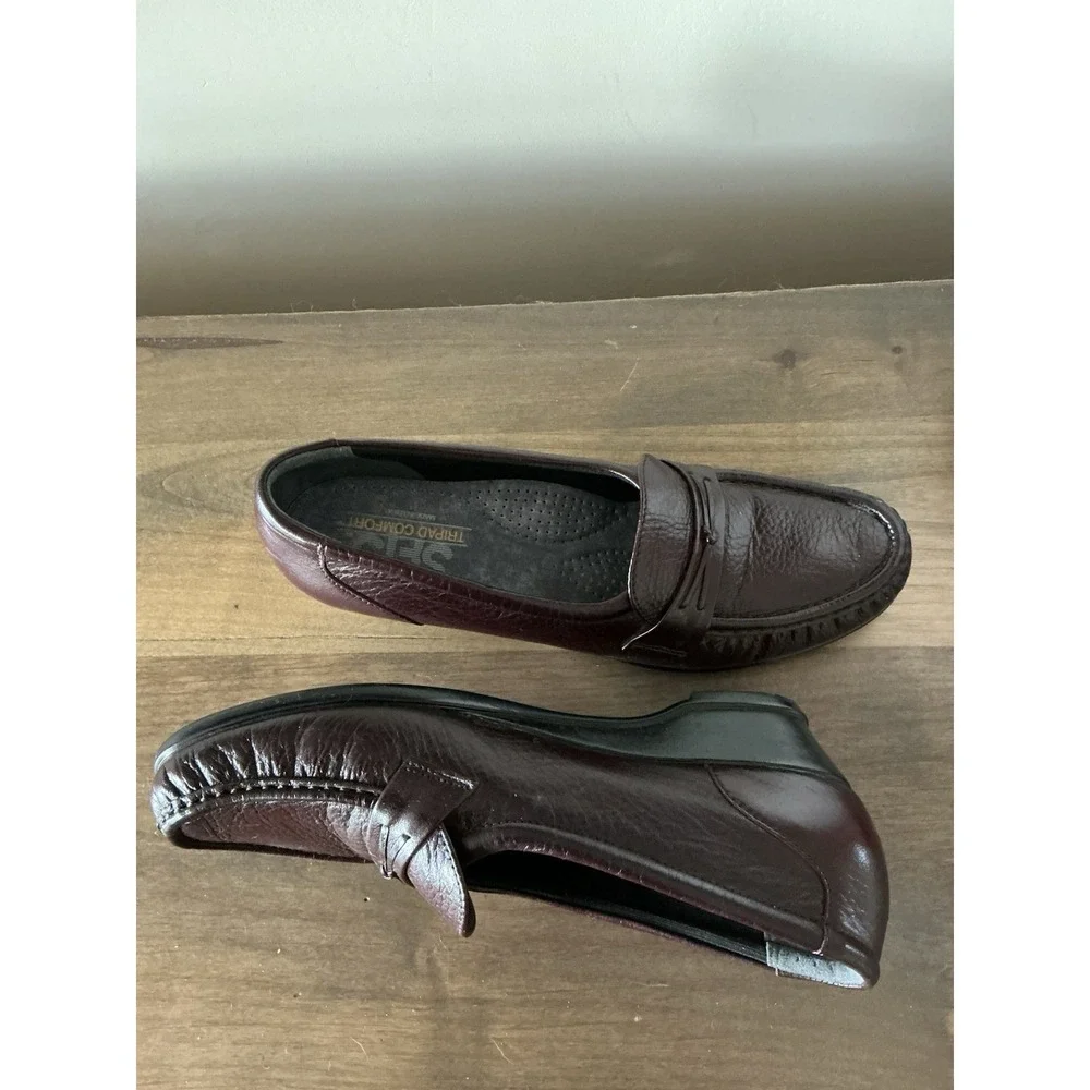 SAS Shoes Womens Easier Low Wedge Slip On Loafers Brown Leather Casual‎ 8.5 Slim